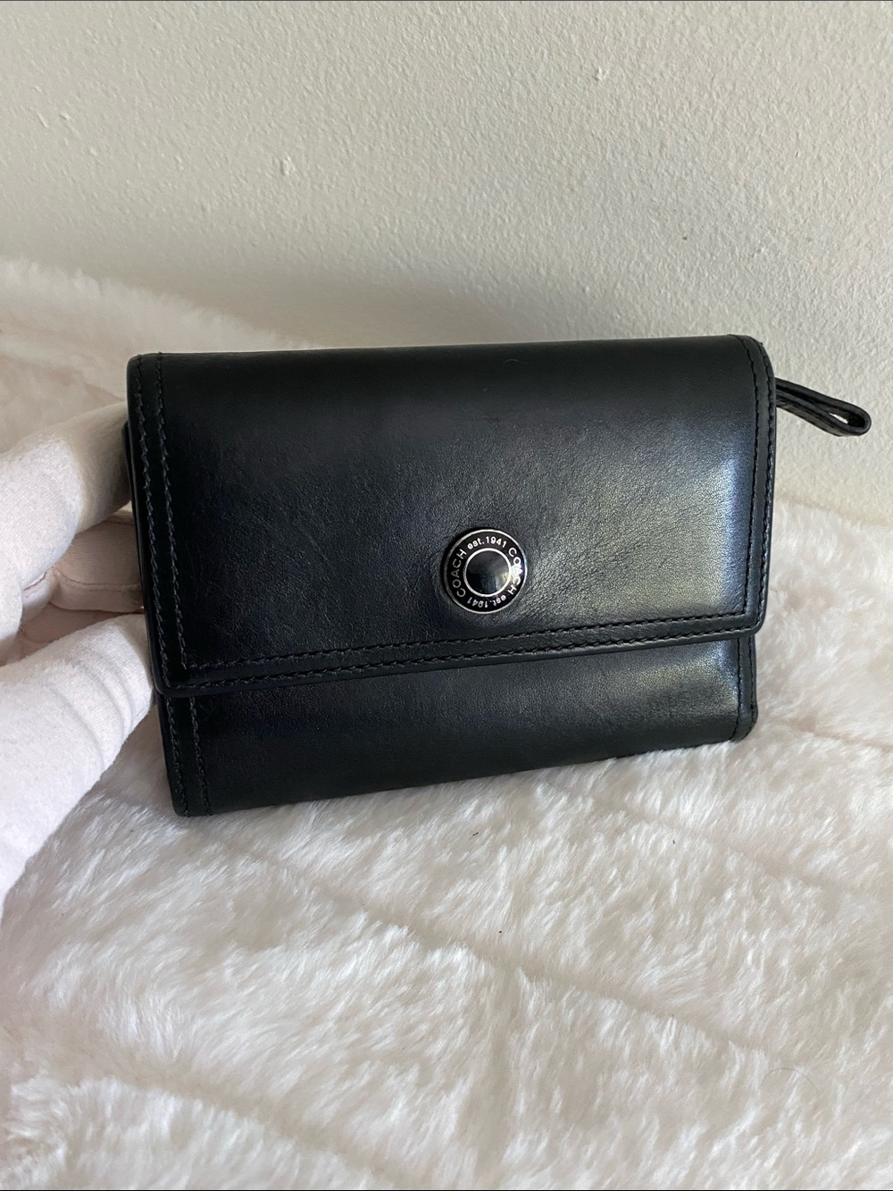 Coach Black Leather Trifold Wallet